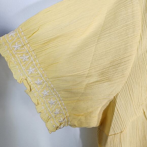 Denim & Co. Top Womens Short Sleeve Gauze Peasant Embroidery 3X Yellow Square - Picture 5 of 11
